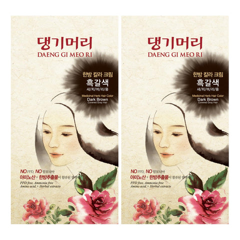 Daeng Gi Meo Ri - Korean Herbal Hair Dye Color Cream [Dark Brown] (2-PACK) - PPD-Free Gray Coverage, Hair Protection, High-Keratin Formula, 5 Oz