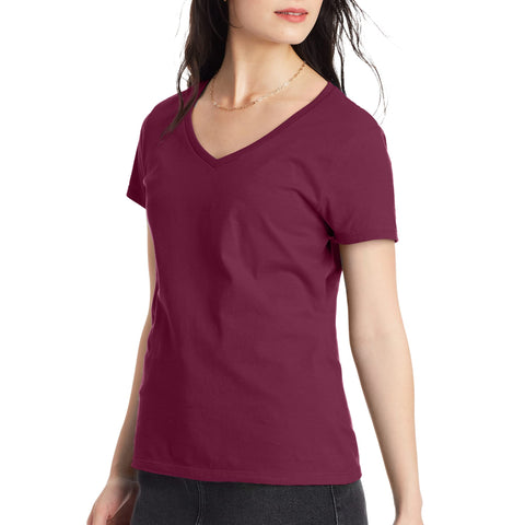 Hanes Comfortblend Perfect-T V-Neck T-Shirt, Ringspun Cotton Short Sleeve Tee for Women, 1 or 2 Pack, Maroon-1 Pack, XX-Large