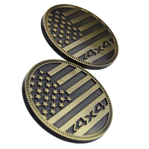 4x4 Off-Road Round Emblem Decal USA US Flag Badge for Jeep Wrangler Grand Cherokee Liberty Trail Rated Pickup Exterior Door Panel Fender Bumper Guard Trunk Tailgate Window Support US Military
