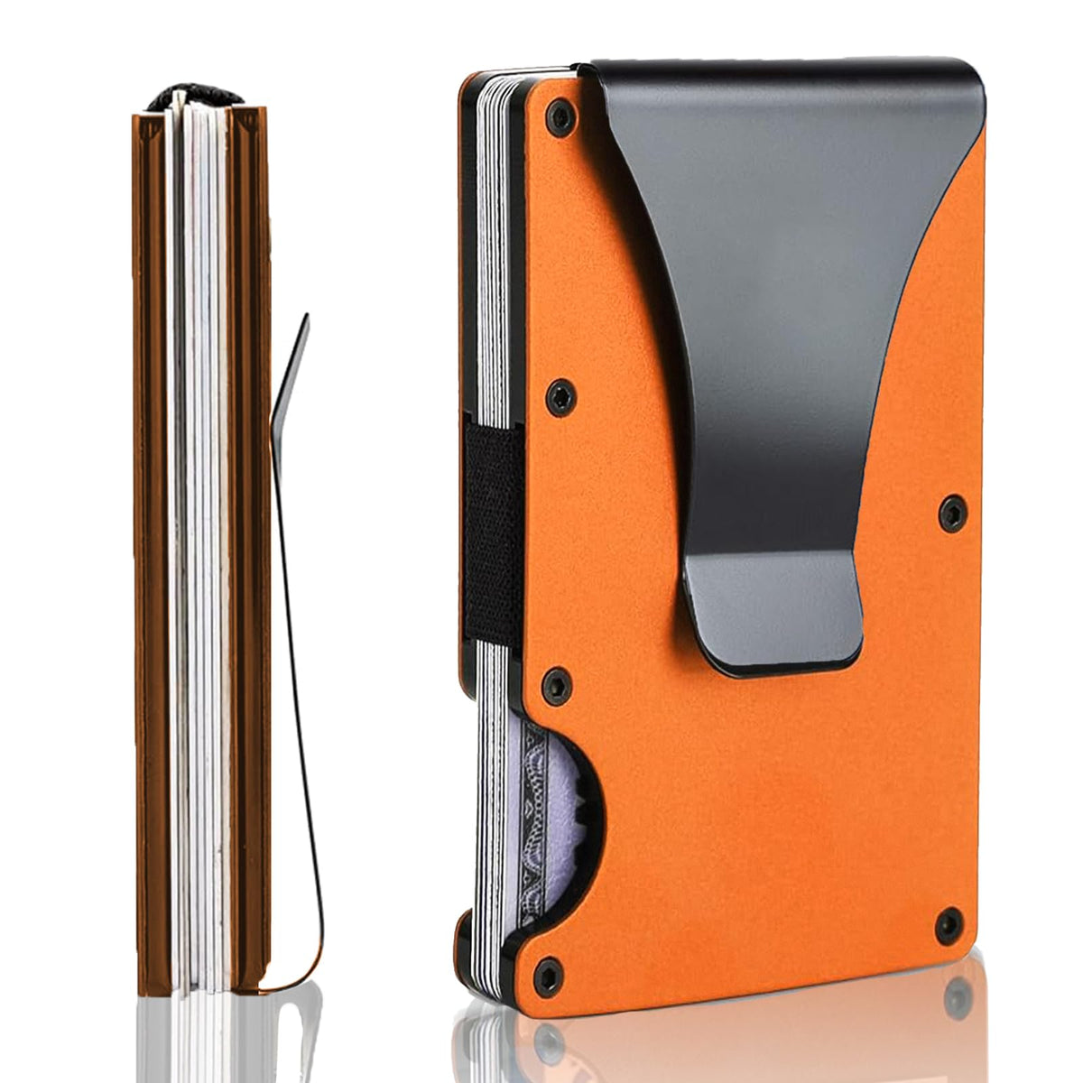Rxwstt Minimalist Wallet with RFID Blocking for Men, Slim Credit Card Holder with Aluminum Money Clip Wallet for Women and Men, Metal Wallets for Mens Front Pocket as Gifts, Orange, Minimalist Slim