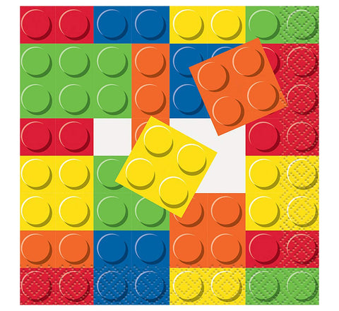 Bold & Bright Building Blocks Birthday Beverage Napkins (Pack of 16) - Sturdy & Stylish Design - Perfect Party Essential for LEGO Lovers