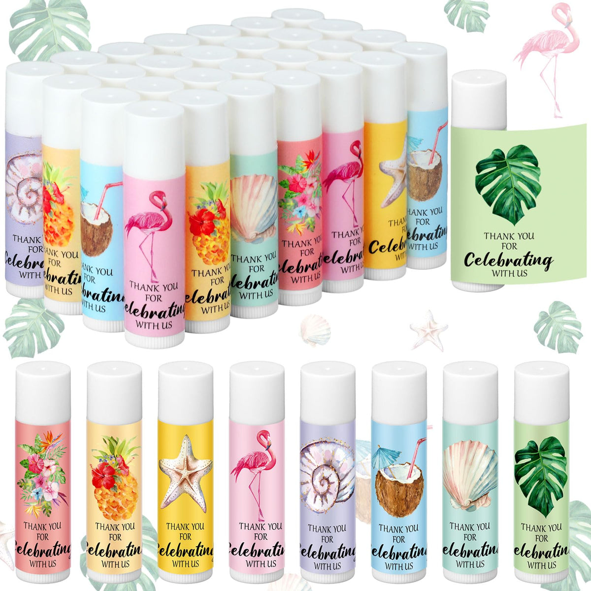 Swiffen 48 Pcs Beach Wedding Favors Thank You Lip Balms Bulk Wedding Lip Balm Appreciation Gift Flamingo Lip Balms Tropical Bridal Lip Balm for Guest Bridesmaid Bachelorette Party Graduate Teacher