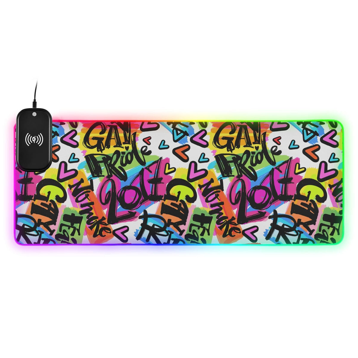 Gay Pride Rainbow Wireless Charging Mouse Pad for Mobile Phone Extra Large Gaming Mousepad with 13 Lighting Modes Keyboard Mat for Gaming MacBook PC Laptop Desk Home Office