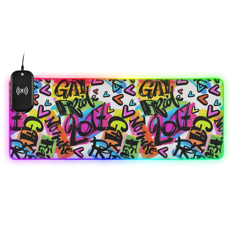 Gay Pride Rainbow Wireless Charging Mouse Pad for Mobile Phone Extra Large Gaming Mousepad with 13 Lighting Modes Keyboard Mat for Gaming MacBook PC Laptop Desk Home Office