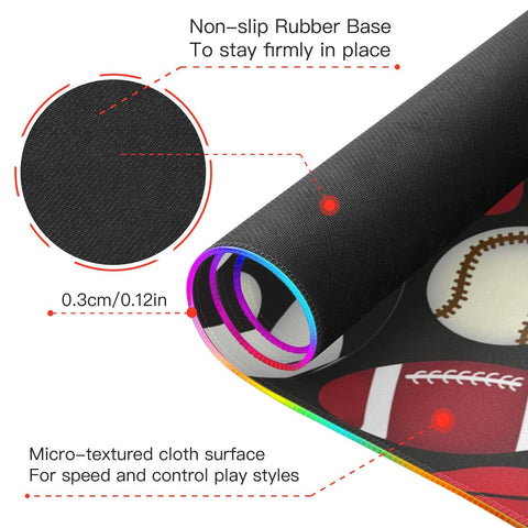 Football Soccer Baseball Sports Fan Wireless Charging Mouse Pad for Mobile Phone Extra Large Gaming Mousepad with 13 Lighting Modes Computer Mat for Gaming MacBook PC Laptop Desk Home Office