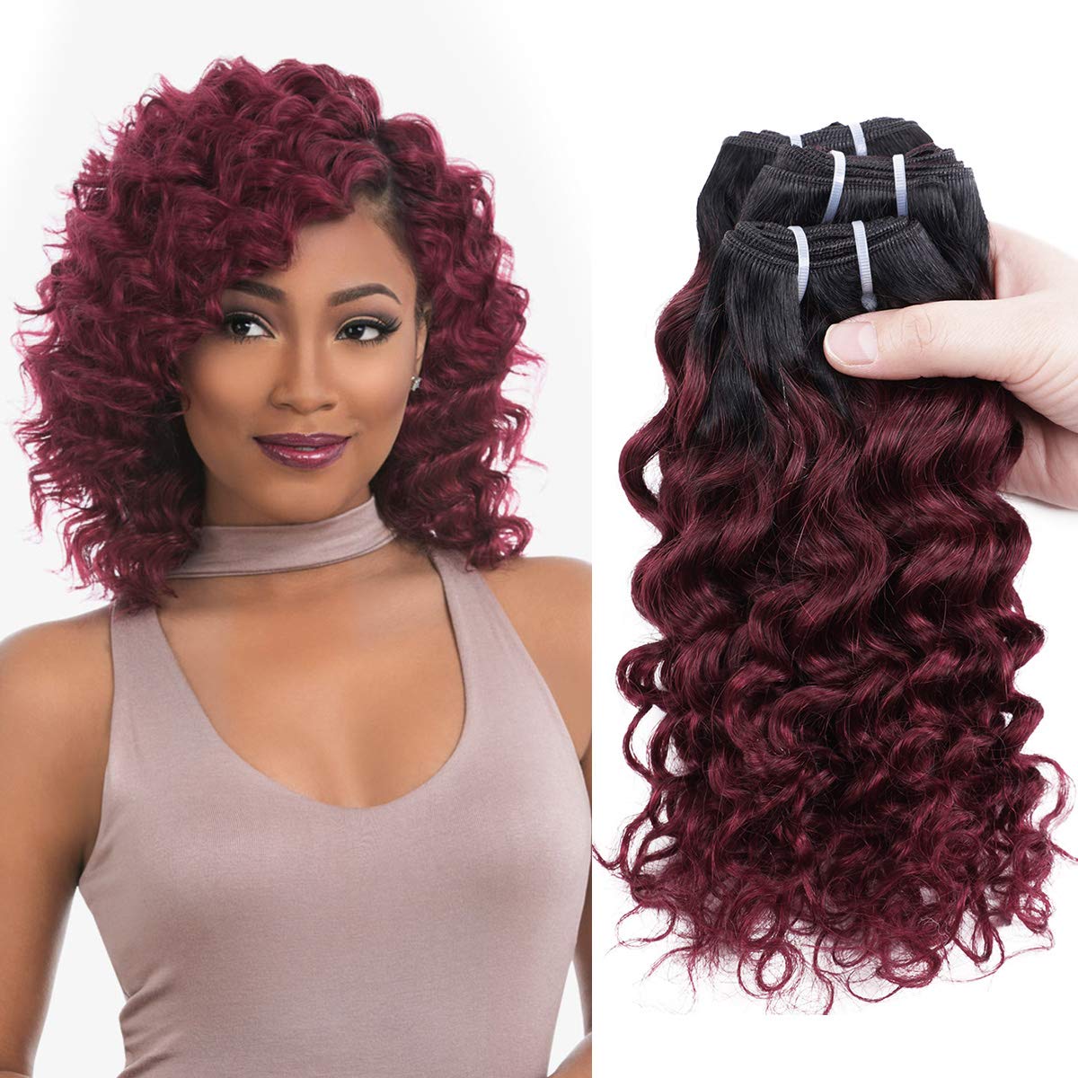 FASHION LINE 4 Bundles Deep Wave Short Bob Style Ombre 1B/99J Virgin Human Hair Bundles 50g Two Tone Burgundy Red Brazilian Hair Weave 12Ã¢â‚¬Â
