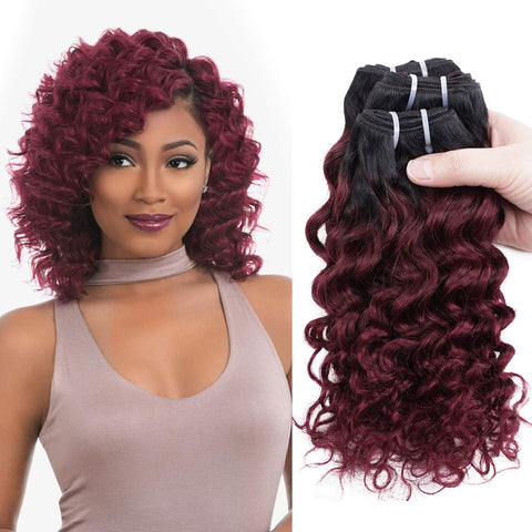 FASHION LINE 4 Bundles Deep Wave Short Bob Style Ombre 1B/99J Virgin Human Hair Bundles 50g Two Tone Burgundy Red Brazilian Hair Weave 12Ã¢â‚¬Â