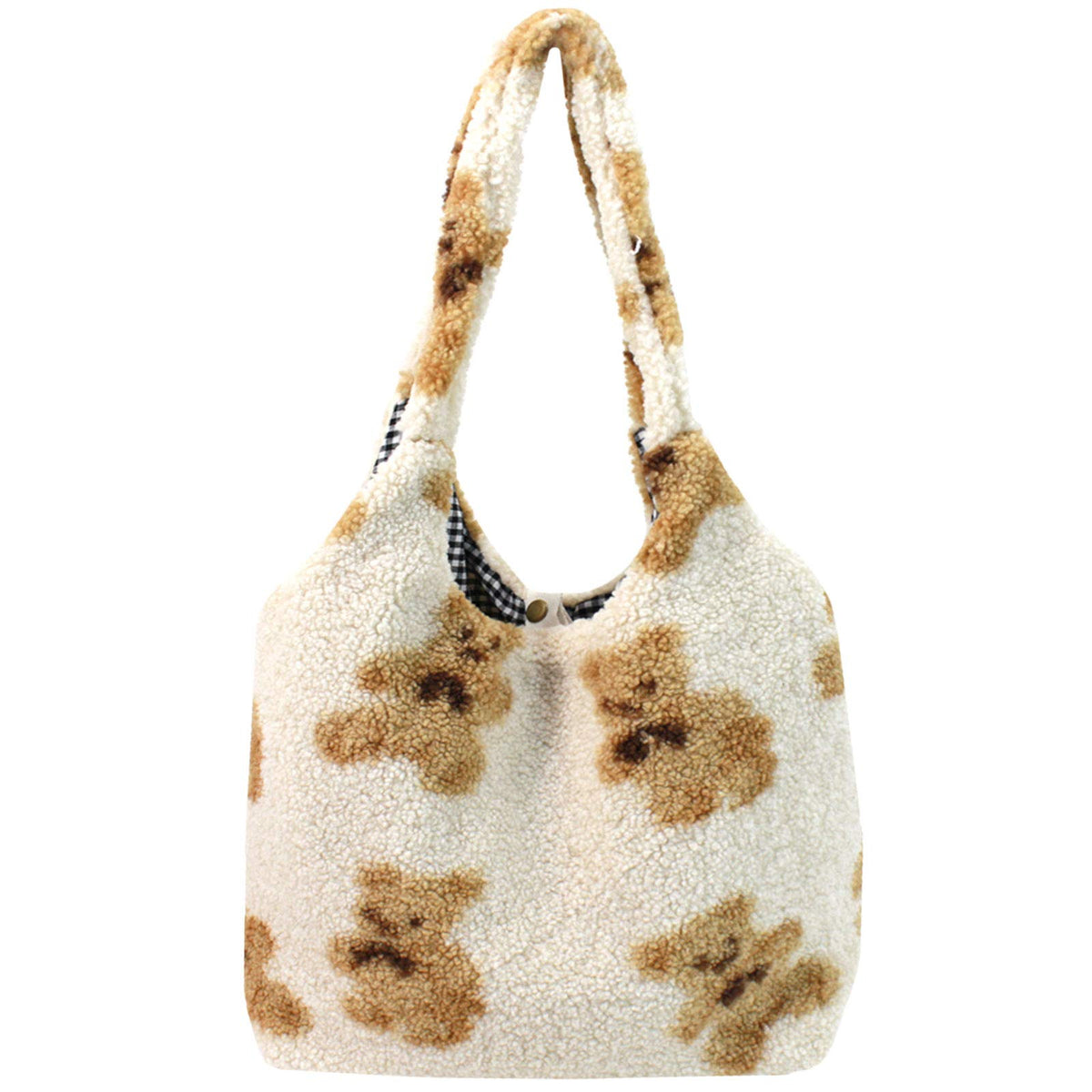 Aisi Girls Cute Bear Plush Shoulder Bag Women Large Tote Handbag Purse Faux Fur Shopping Dating Bag
