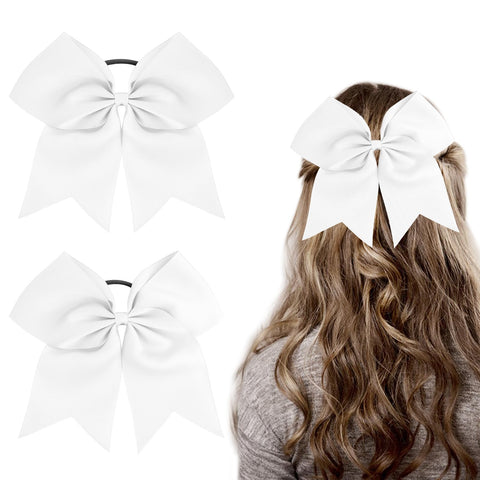 WLLHYF 2PCS Large Cheer bows Christmas Hair Bows Hair Clip Ponytail Holder Elastic Band Handmade for Cheerleaders Teen Girls College Sports Hair Accessories 8 Inch (white)