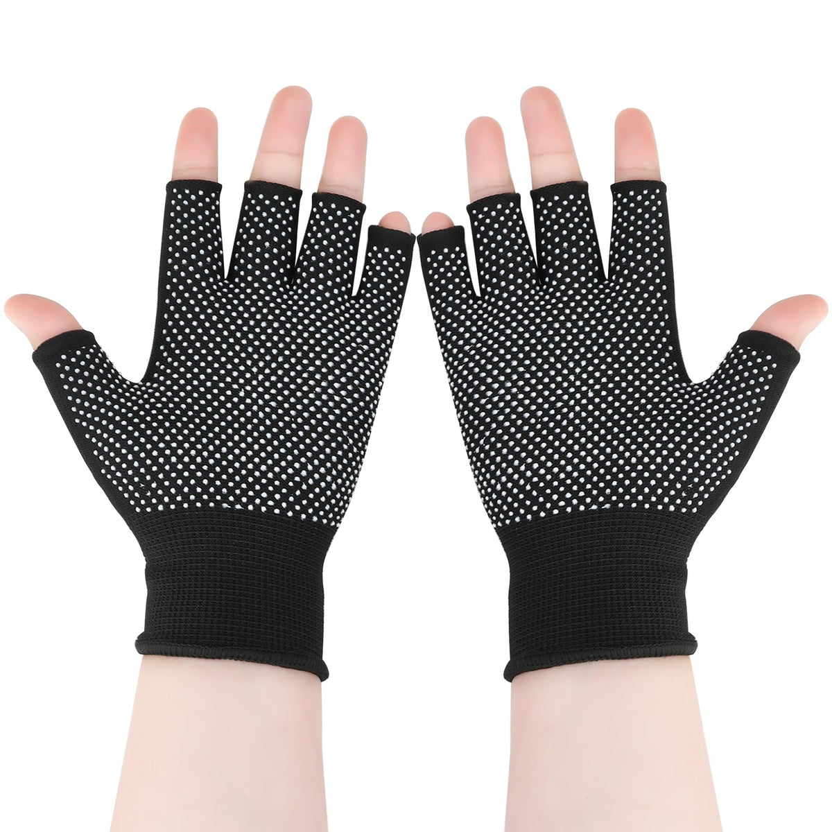 Black Fingerless Gloves for Man and Women Non Slip Breathable Nylon Half Finger Gloves Shock-Absorbing Driving Cycling Motorcycle Bike Gloves Hiking Climbing for Outdoor Sports Accessions