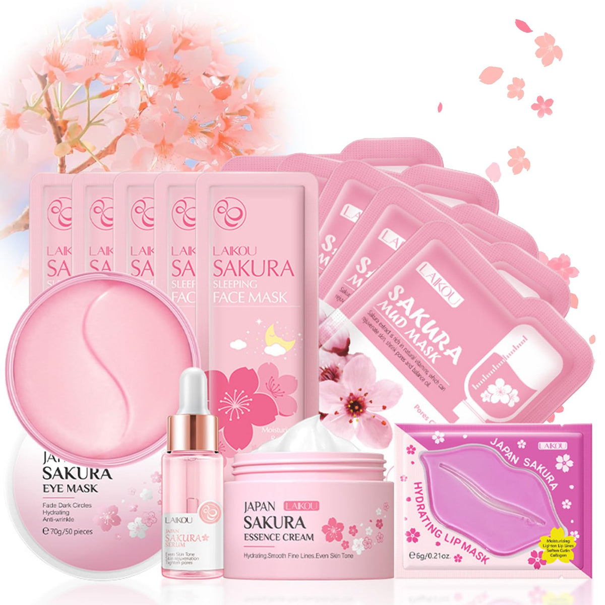 Skin Care Sets & Kits For Teenage Girls Gifts, Sakura Stocking Fillers Women Gift Set, Teen Skincare Set For Girls Pamper Set With Serum,Cream,Sleep Mask,Eye Mask,Mud Mask,Lip Mask