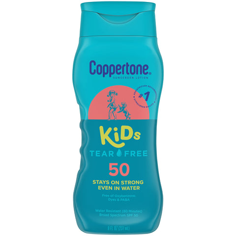 Coppertone Kids Sunscreen Lotion SPF 50, Water Resistant Sunscreen for Kids, #1 Pediatrician Recommended Sunscreen Brand, Tear Free Sunscreen Lotion, 8 Fl Oz Bottle