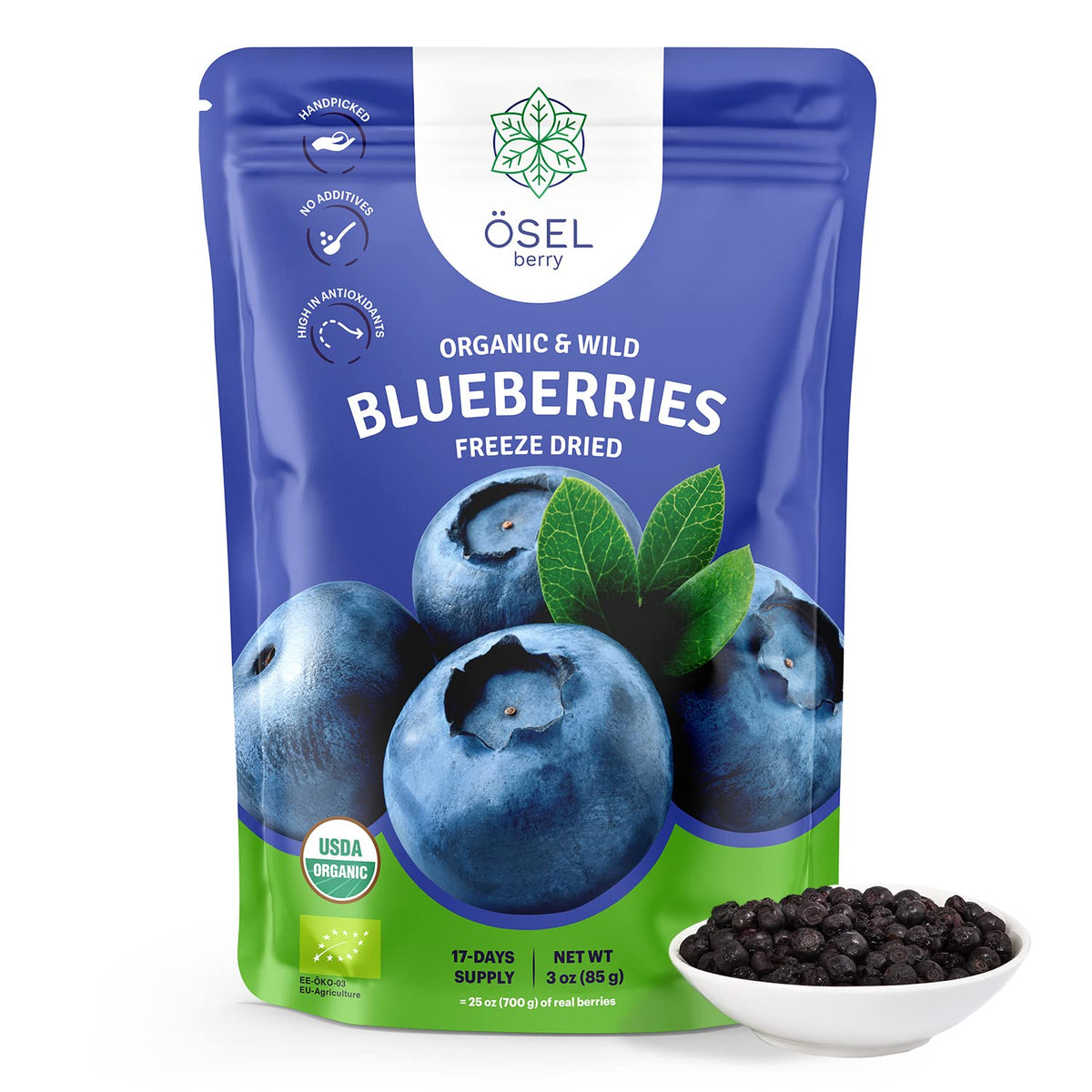Ã–SEL BERRY Organic Dried Blueberries - 100% Unsweetened Wild Blue Berries | Handpicked Freeze Dried Blueberries - Organic & Fresh | Dry Whole Fruit Blueberry - Rich in Antioxidants & No Sugar Added