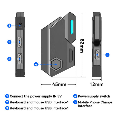 Keyboard Mouse Converter Combo, Gaming Keyboard Mouse Converter Phone Stand Low Lag 5.0 G4 Mouse High Sensitivity for Cell Phone