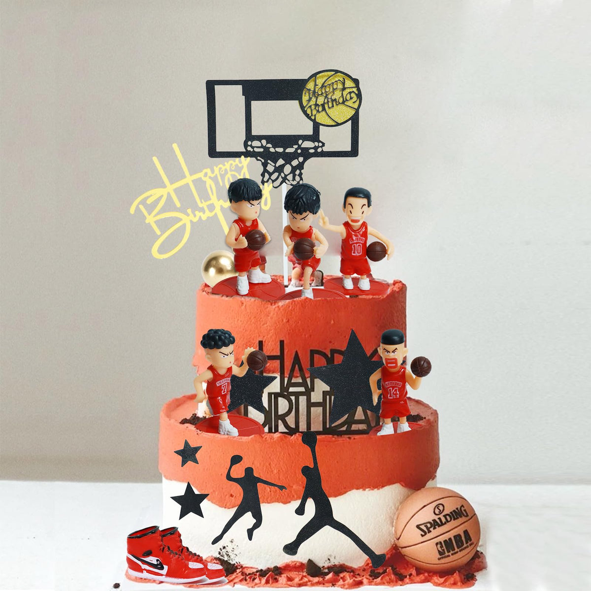 Basketball Cake Toppers, Black Star Sport Basketball Cake Decorations, Boy and Girl Basketball Birthday Party Sport Party Supplies (Basketball)