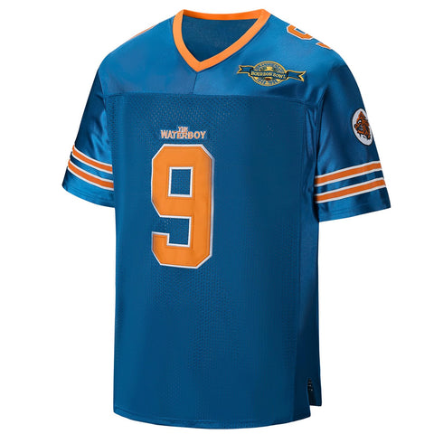 kioken Waterboy Jersey Bobby Boucher #9 Adam Sandler Mud Dogs Bourbon Bowl Football Jerseys, Blue, Large