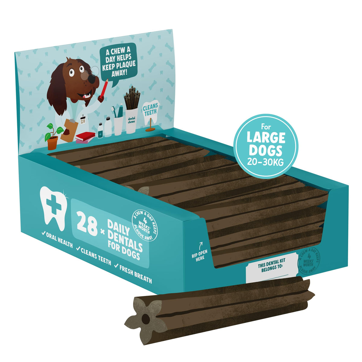 Denzel's Dentals - Natural Dog Dental Sticks - Chicken & Peppermint - for Large Dogs (Pack of 28)
