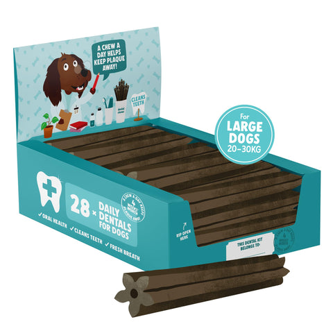 Denzel's Dentals - Natural Dog Dental Sticks - Chicken & Peppermint - for Large Dogs (Pack of 28)