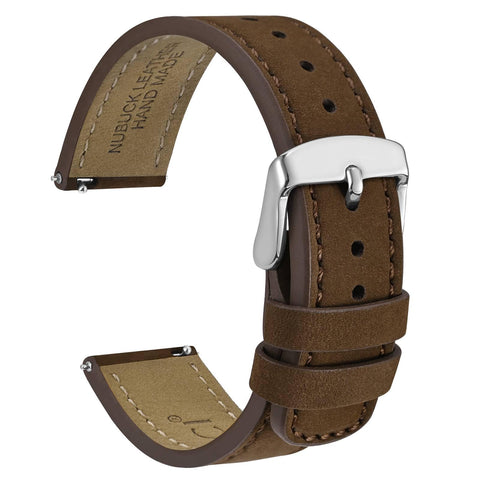 WOCCI 20mm Retro Leather Watch Strap for Men and Women, Quick Release Replacement Band with Silver Buckle (Dark Brown)
