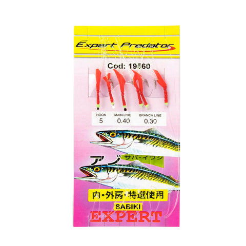 Fisherman Sabiki Set of 6 Bait Hooks No. 4 Red Shrimp with Fibres