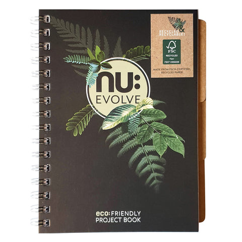 Nu Notebooks - Evolve Range - Recycled Notebook - A5 Project Book - Wirebound Notebook - Stationery Notebooks - Professional Notepad - 150 Pages, Black