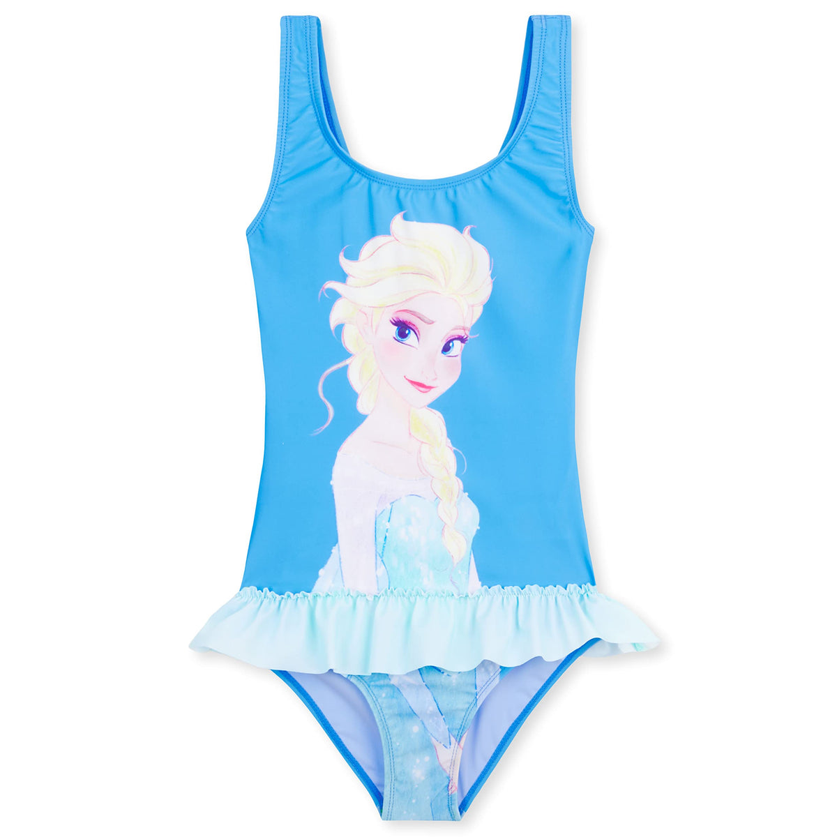 Disney Girls One Piece Swimsuit Comfortable Stretchy Swimsuit - Girls Gifts (Blue Elsa, 4-5 Years)