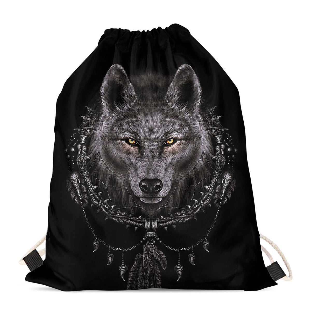 Showudesigns Dreamcatcher Wolf Drawstring Toiletry Bag Gifts for Boys Swimming PE Drawstring Backpack Kids Children String Sack Gymbag Outdoor