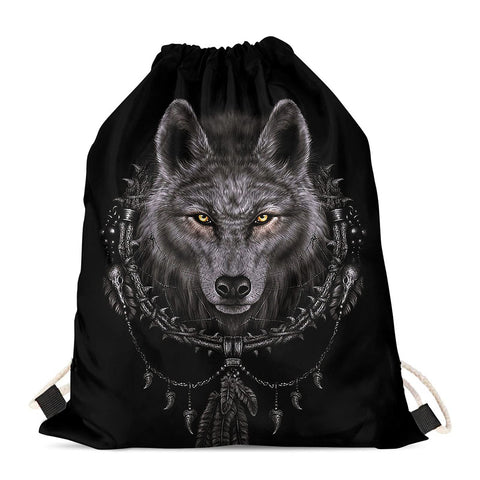 Showudesigns Dreamcatcher Wolf Drawstring Toiletry Bag Gifts for Boys Swimming PE Drawstring Backpack Kids Children String Sack Gymbag Outdoor