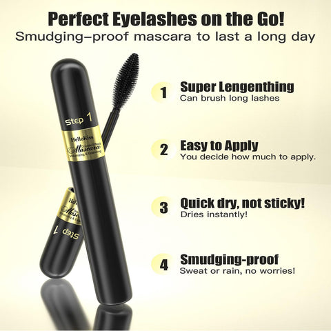 Tubing Mascara Black Waterproof Smudge-Proof Mascara Volume and Length for Eye Makeup 2-1 Long-Lasting Mascara Quick Dry No Clumping, Curling Eyelashes, Vegan & Not Tested on Animals, 2 Count