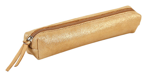 Clairefontaine - Ref 410023C - CÃƒÆ’Ã†â€™Ãƒâ€ Ã¢â‚¬â„¢ÃƒÆ’Ã¢â‚¬Å¡Ãƒâ€šÃ‚Â©leste Leather Slim Pencil Case - 4 x 2.5 x 19.5cm, Made From Genuine Lambskin Leather, Metal Zip With Leather Puller - Disco Gold