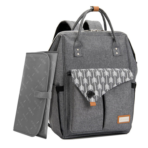 Lekebaby Nappy Changing Bag Backpack with Changing Mat, Arrow Print, Grey