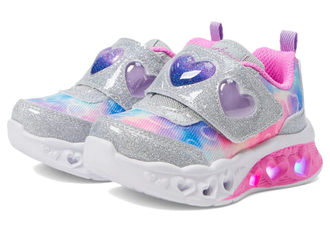 Skechers Kids Girls Flutter Lights-Heart Sneaker, Silver/Multi, 9 Toddler