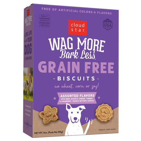 Cloud Star Wag More Bark Less Oven Baked Biscuits, Grain Free Crunchy Dog Treats, Assorted Flavors - 14 oz. (Packaging May Vary)