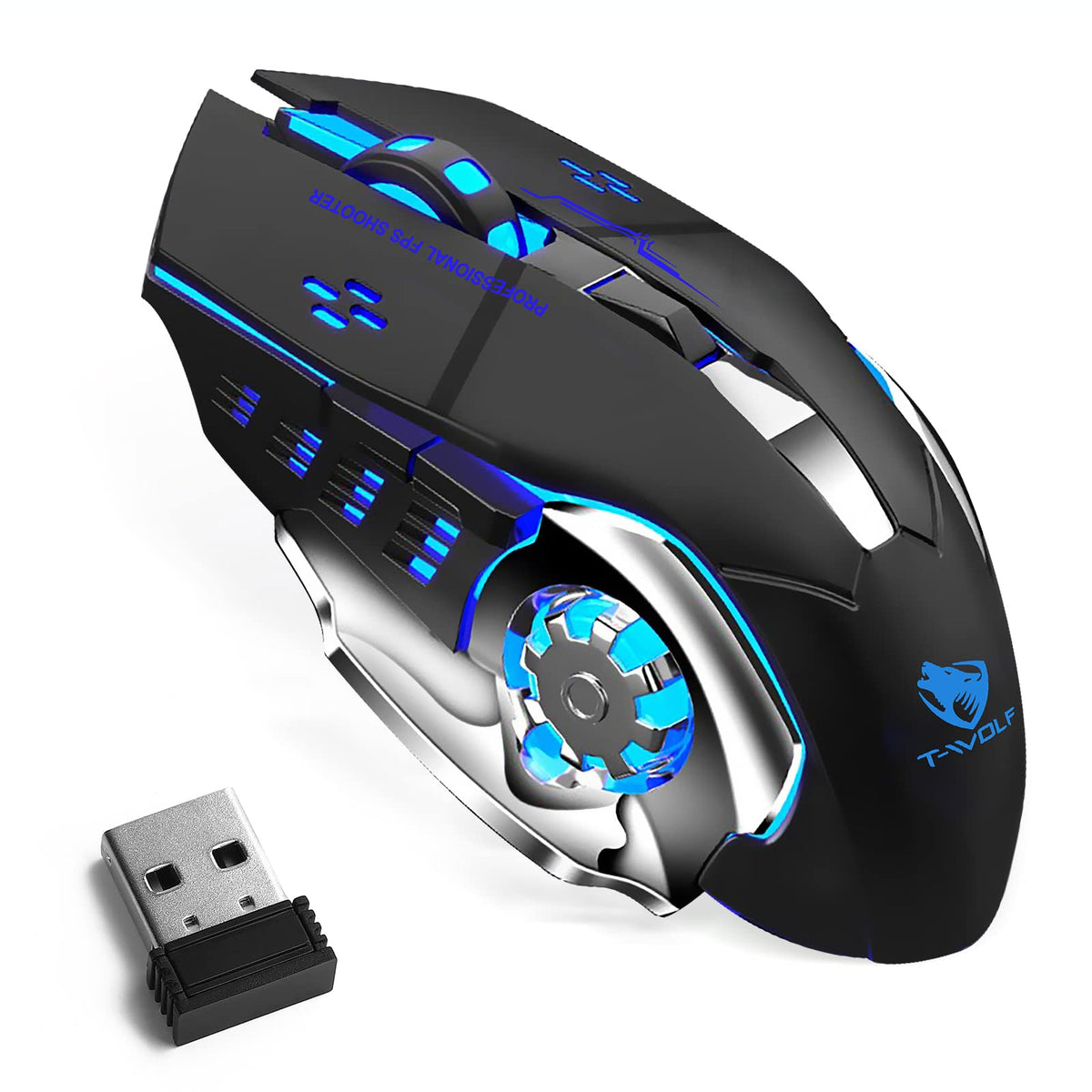 Bluetooth Mouse, UrbanX Rechargeable Wireless Mouse Multi-Device (Tri-Mode:BT 5.0/4.0+2.4Ghz) with 3 DPI Options, Ergonomic Optical Portable Silent Mouse for HTC Wildfire E2 Plus Blue Black