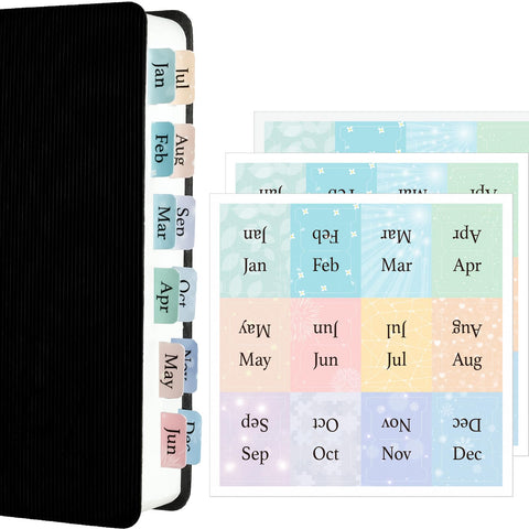 Uthemax Mini Monthly Tabs for Planners - Stay Organized with Sticky Monthly Dividers & Labels, 12 Customizable DIY Tabs, Pastel Designs, for Planners, Notebooks, Journals - (Tab Size 0.98" x 0.7")