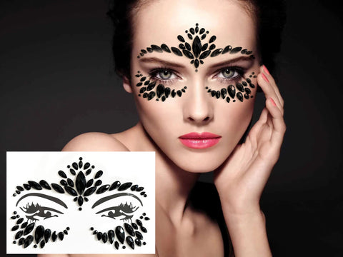 Kotbs Face Jewels, 4-Sheet Black Face Gems Mermaid Face Jewels Festival Sticker, Body Rhinestone Gems Rave Rainbow Face Crystals for Halloween Music Carnival Festival Party Makeup