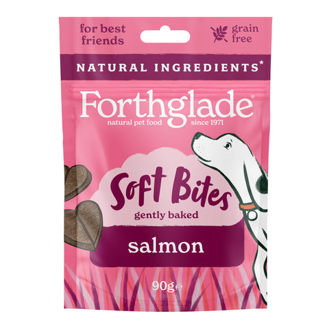 Forthglade Natural Dog Treats - Grain Free Soft Bites Salmon (8 x 90g) Resealable Bags