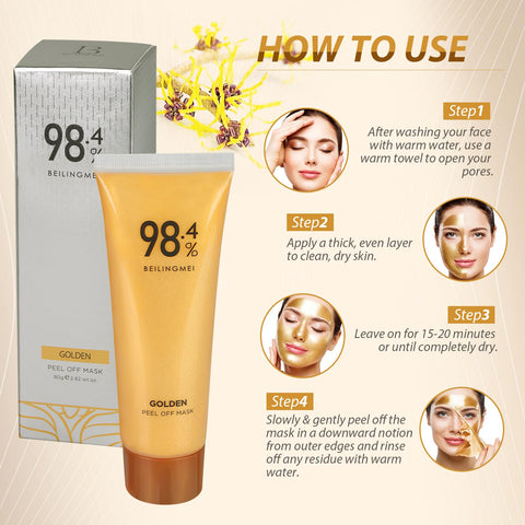 2Pcs Gold Foil Peel-Off Mask,98.4% Golden Peel Off Mask, 98.4 Gold Mask,Anti-Aging Gold Face Mask for Moisturizing,Gold Peel Off Mask, Reduces Fine Lines,Cleans Pores