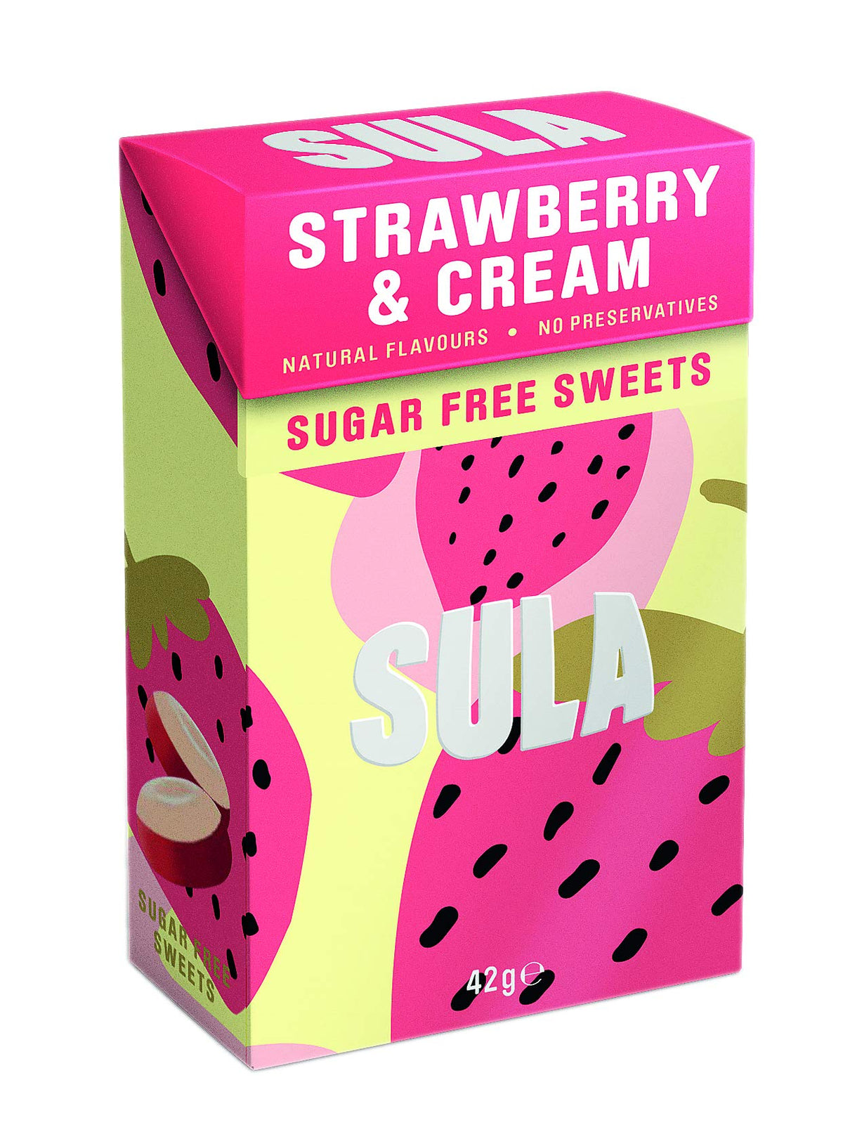 Sula Strawberry and Cream, Sugar Free Boiled Sweets with Natural Flavour, 42 g (Pack of 14)