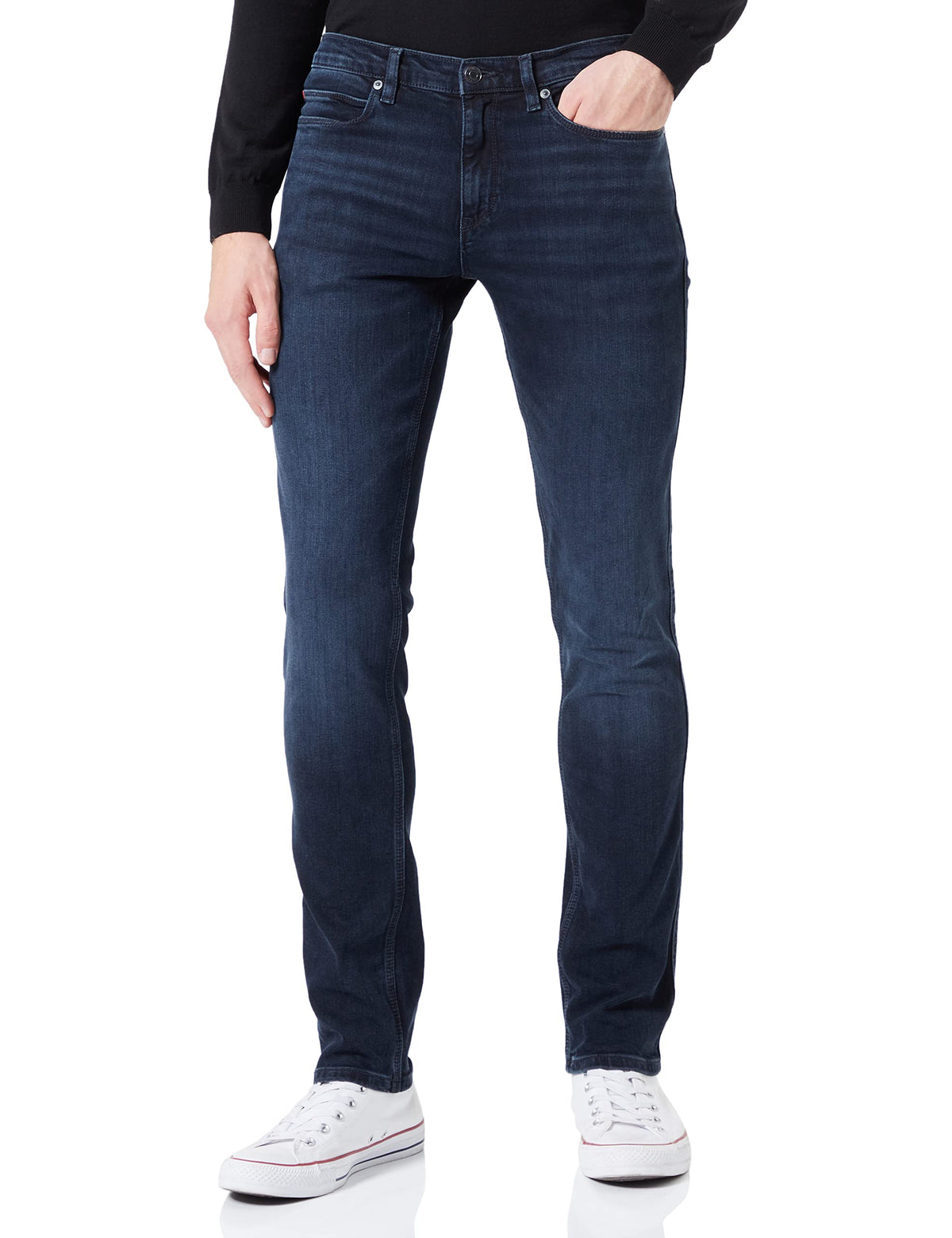 HUGO Mens 708 Blue-Black Slim-fit Jeans in Stretch Denim