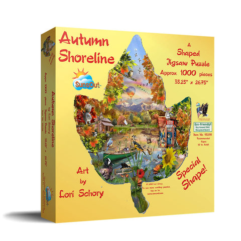 SUNSOUT INC - Autumn Shoreline - 1000 pc Special Shape Jigsaw Puzzle by Artist: Lori Schory - Finished Size 35.25" x 26.75" - MPN# 95298