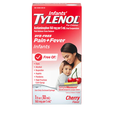 Tylenol Infants' Liquid Medicine with Acetaminophen Pain + Fever Relief Dye Free, Cherry, 1 Fl Oz