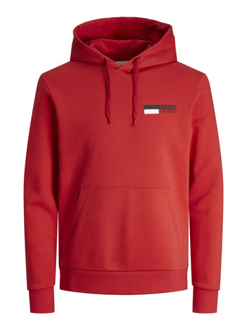 JACK & JONES Men's Jjecorp Logo Sweat Hood Play Noos Sweatshirt, True Red/Print:p4 Small Print, XXL
