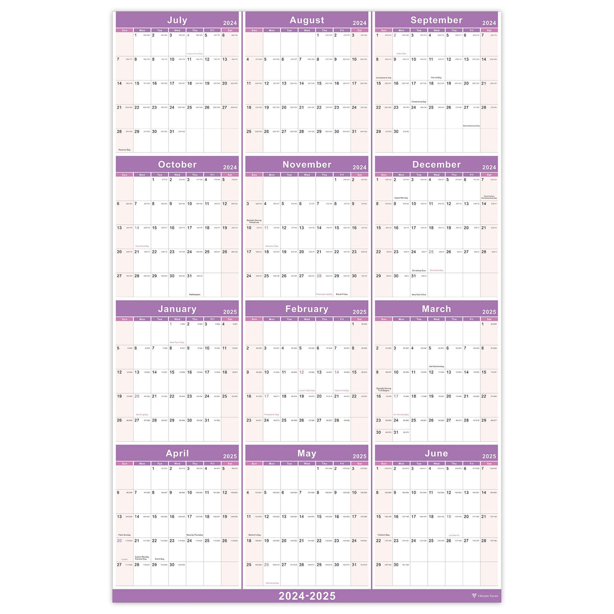 Vibrant Focus 2024-2025 Yearly Wall Calendar - 2024-2025 Wall Calendar, 2024-2025 Yearly Wall Calendar&Planner with Thick Paper, July 2024 - June 2025, X Large, 34.7" x 22.8",2024-2025 Yearly Planner