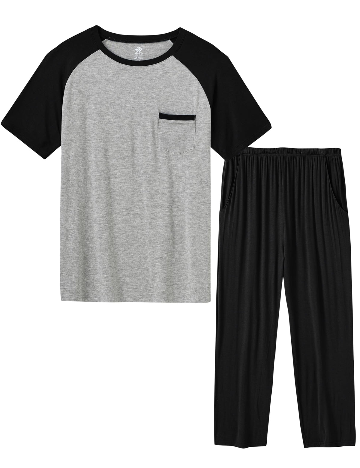 MoFiz Men's Pajamas Set Short Sleeve T-shirts Modal Bottom PJS Pants Bedroom Pijama Sleep Night Suit 2 Piece Pjs Set Ultra Soft (B-Black Set XL)