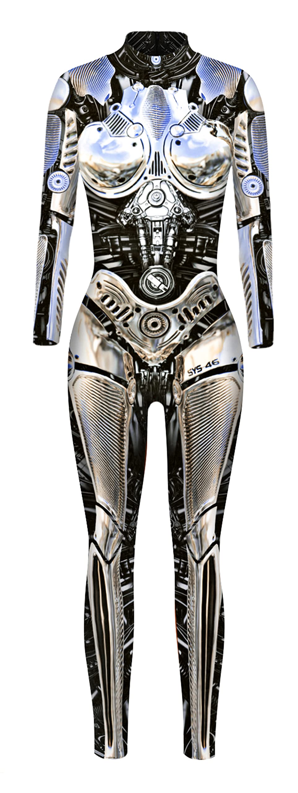 FEOYA Costumes Skeleton Costume Women Color Bodysuit Halloween Costumes for Women Gold Robot Jumpsuit Medium