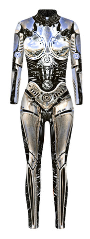 FEOYA Costumes Skeleton Costume Women Color Bodysuit Halloween Costumes for Women Gold Robot Jumpsuit Medium