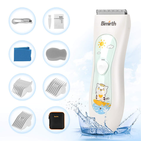 Bimirth Baby Hair Clipper, Silent Hair Clippers for Children, Quiet Kids Hair Trimmer, Cordless Toddler Haircut Machine in Bag for Easy Storage, USB Rechargeable, Waterproof, 3 Guide Combs (with Bag)