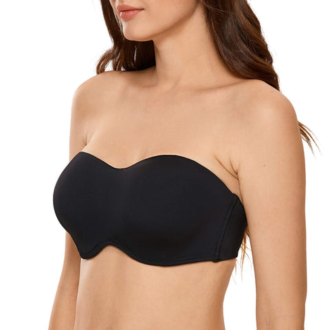 DELIMIRA Women's Strapless Bra Minimizer Seamless Underwire Unlined Bandeau for Big Bust Black 34DD