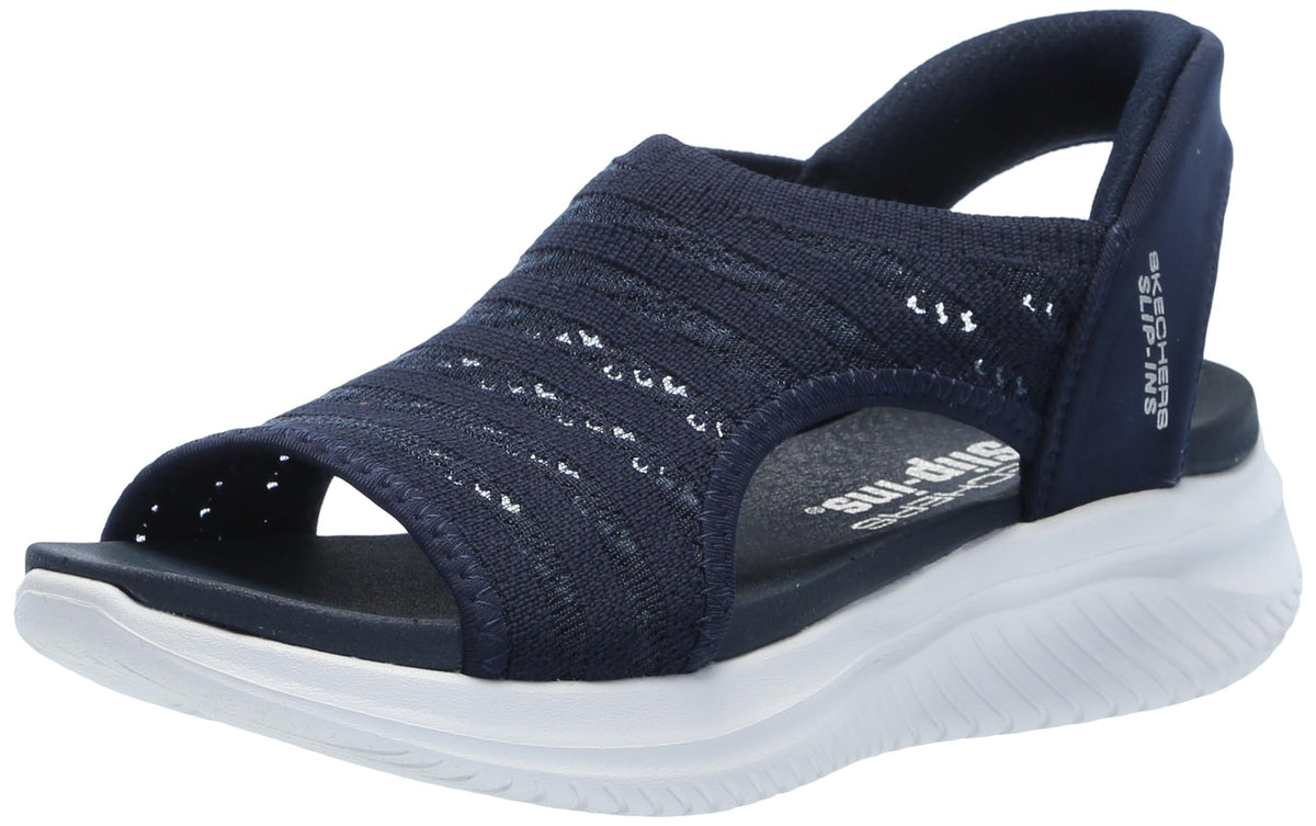 Skechers Women's Ultra Flex 3.0-Sun Warmth Hands Free Slip-Ins Sandal, Navy, 8